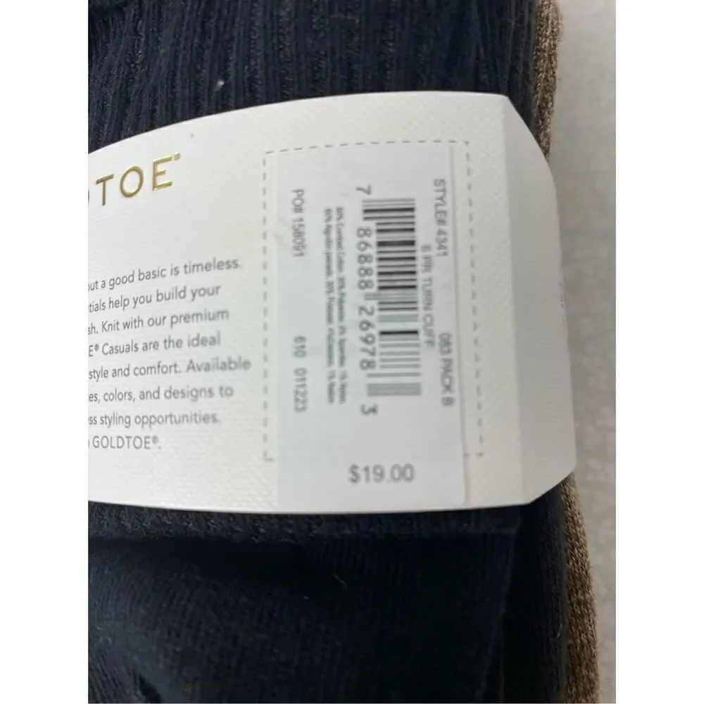 GOLD TOE Women Multi-Brown 6 Pair Turn Cuff Casual Socks Size 6-9 - 4 Packs of 6